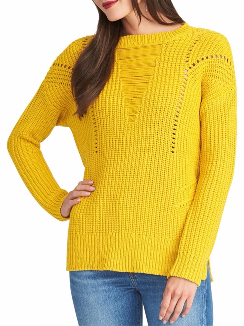 Rachel Roy Yellow Chunky Knit Sweater Size Small | Boho Textured Pullover